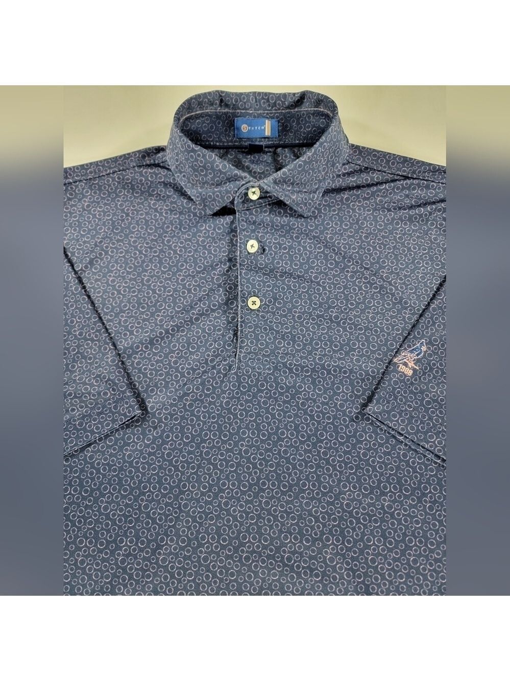 STITCH Golf Shirt Men's Large Performance Navy Blue Geometric All Over Print AOP